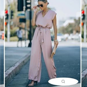 VICI Collection - LOOK AT ME NOW SATIN POCKETED WIDE LEG JUMPSUIT - MOCHA